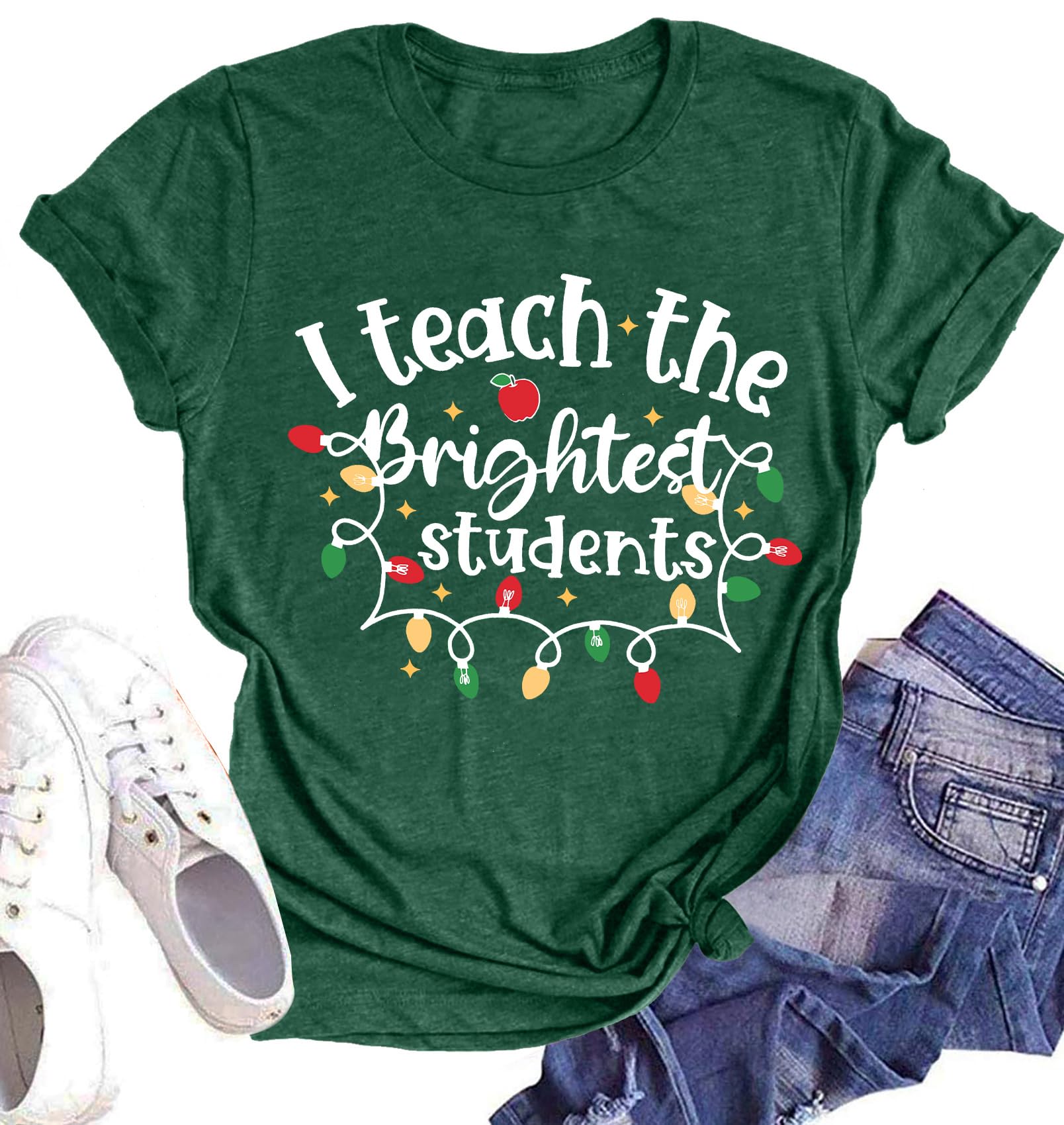 PECHARTeacher Christmas Shirts Women I Teach The Brightest Students Tshirt Xmas Tees Teacher Holiday T Shirt