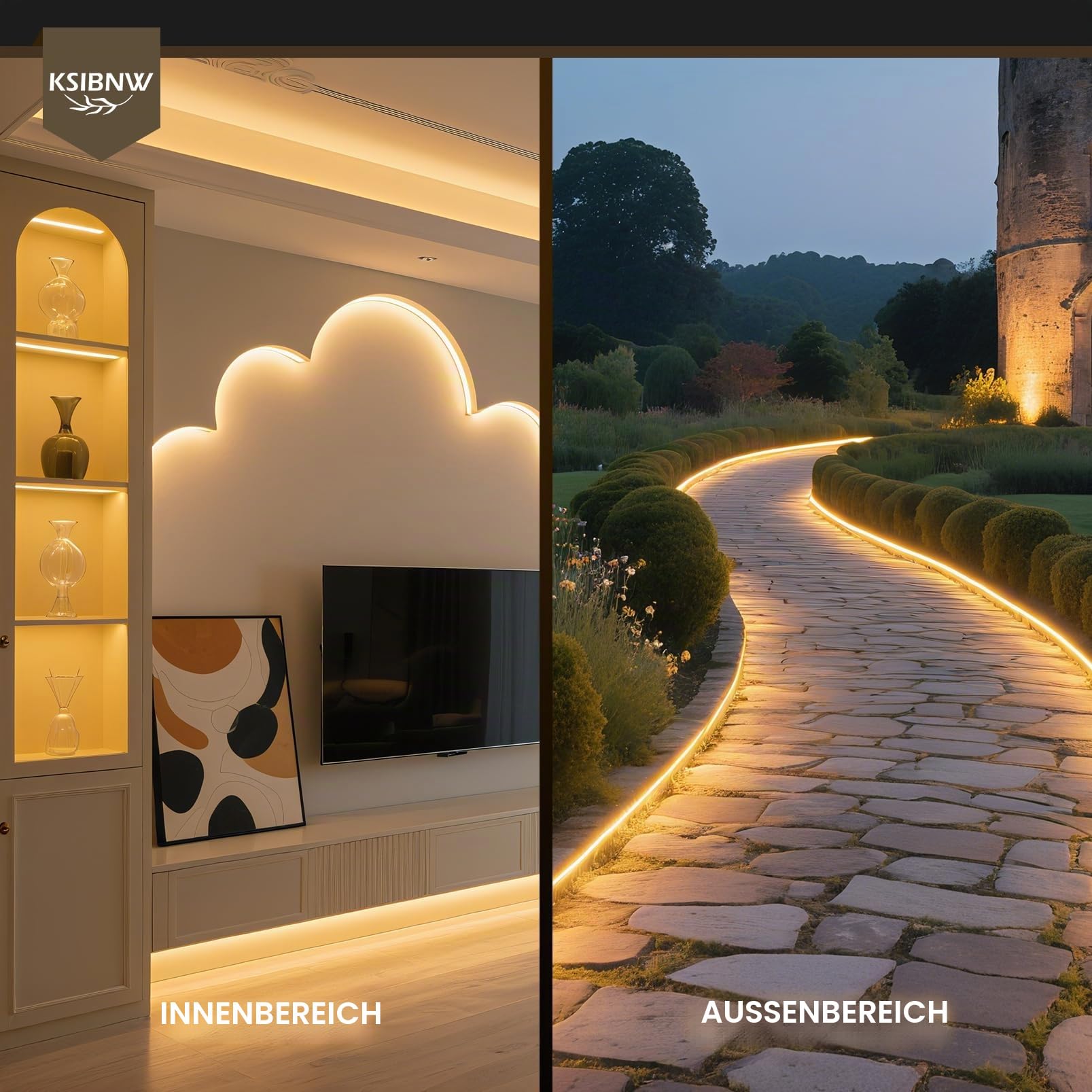 KSIBNW LED Streifen Aussenbereich 20M, 230V Neon LED Strip Wasserdicht IP65 Schlauch Warmweiß 3000K Led Leiste Band Flexibel Outdoor 145LEDs/M Lichtleiste mit Netzteil und Stecker für Außen Innen Deko