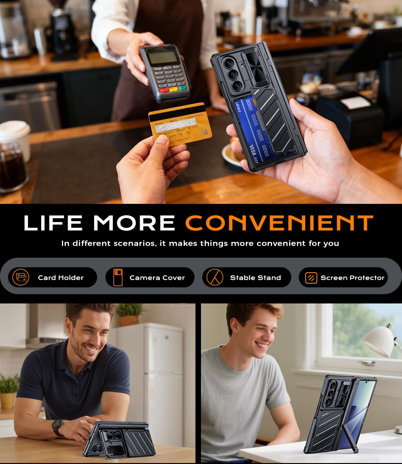Funda tipo cartera para Samsung Galaxy Z-Fold-7: [tarjetero y funda para cámara] [bloqueo RFID] - Funda resistente para teléfono con soporte vertical y horizontal, parte trasera texturizada