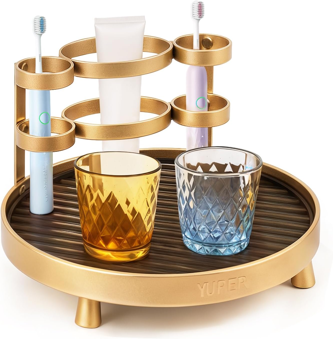 YUPER Toothbrush Holders for Bathrooms, Rust Resistant Aluminum Alloy Holder for Bathroom Countertop, Sink, Skincare Countertop, Storage for Electric Toothbrush,Toothpaste, Razor, Mouthwash