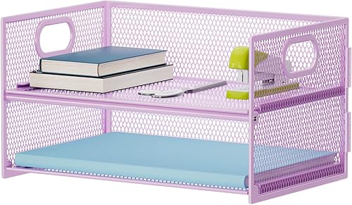 Miniatura 14 de Marbrasse Bandeja organizadora de papel de 2 niveles, organizador de archivos de malla con asa, organizador de escritorio clasificador de papel para