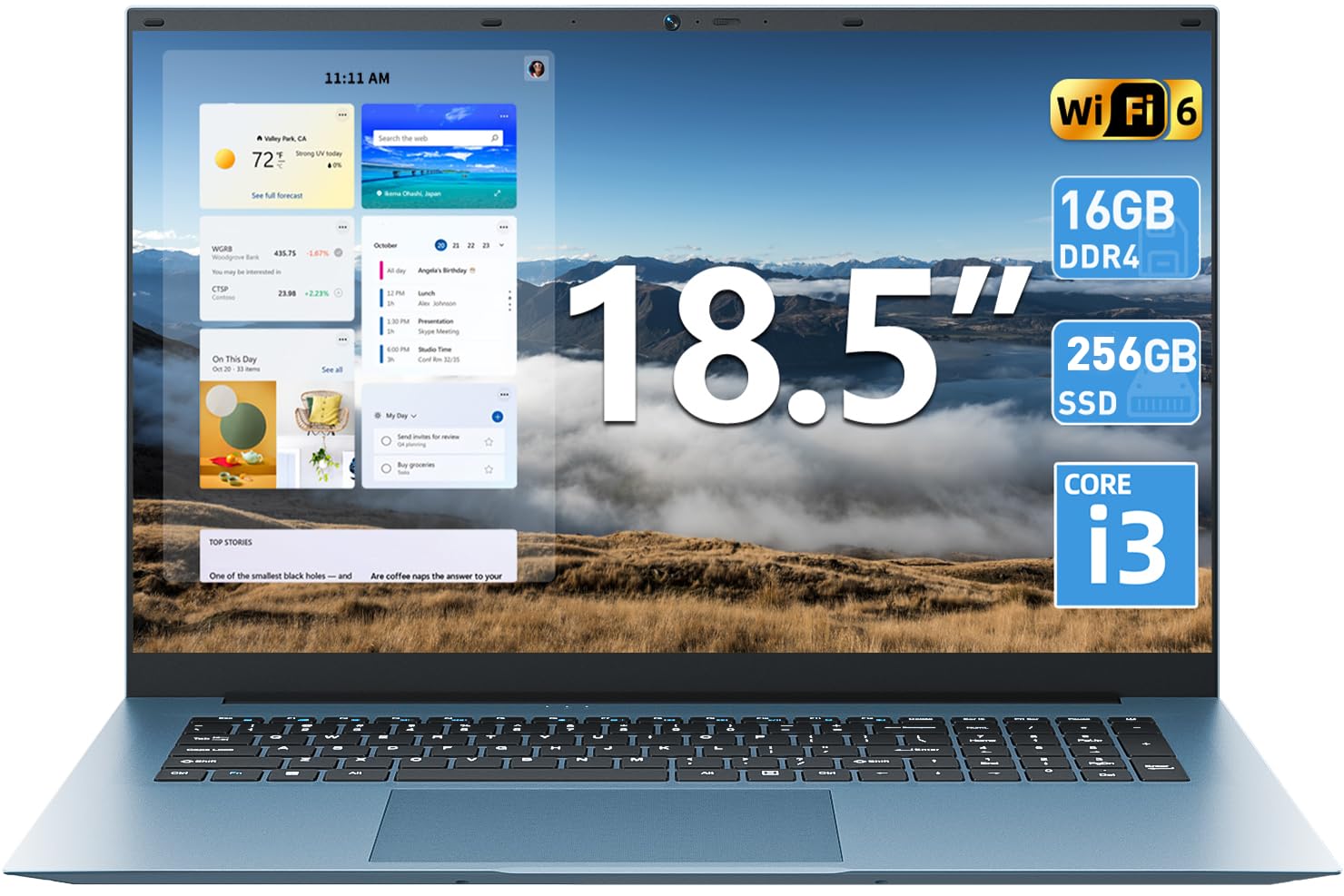 Laptop 18,5 Zoll IPS 1920X1200, 16GB DDR4 RAM 256GB SSD,Core I3(bis zu 3,9GHz), Leuchtende Tastatur, Leichte Business und Studenten Notebook, Vollfunktionale Type-C