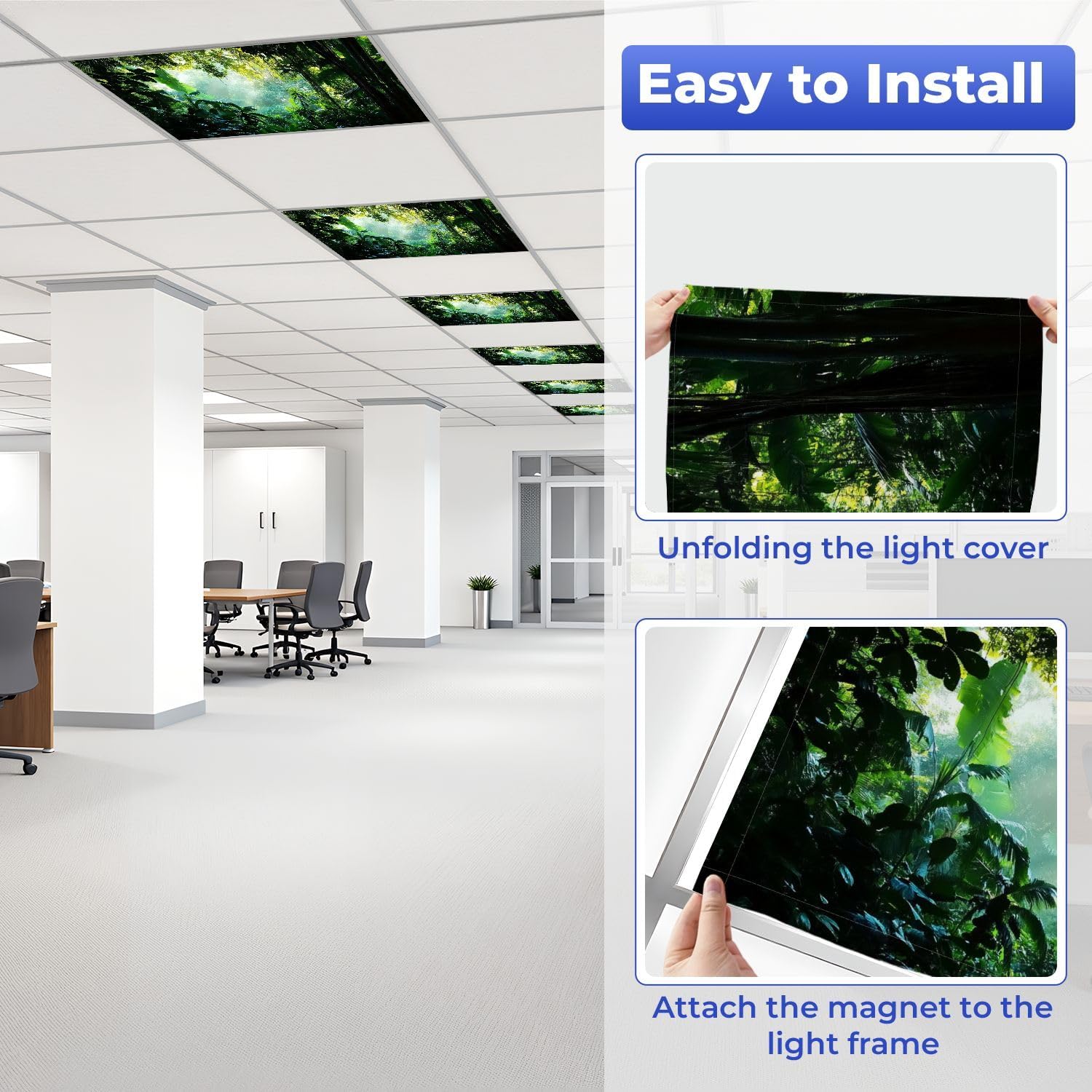 6 Pcs Fluorescent Light Covers for Ceiling Lights Tropical Trees Sunlight Jungle Decorative Magnetic Classroom Light Filters 4x2 ft for Office Hospitals Home