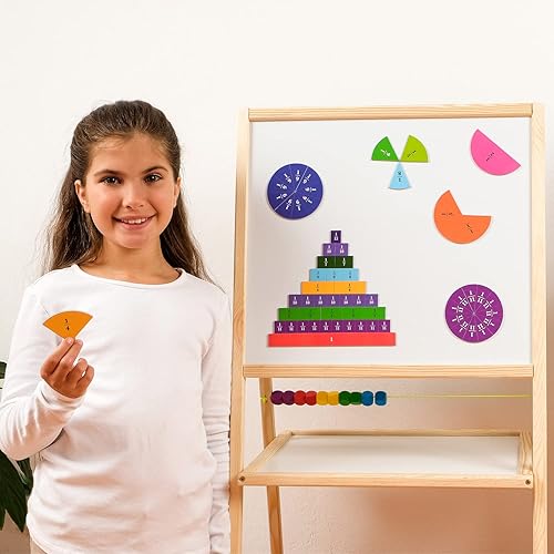 Miniatura 8 de Simply magic Juego de 166 actividades de fracciones magnéticas  Tiras de fracción, azulejos, círculos y barras, manipuladores matemáticos magnéticos