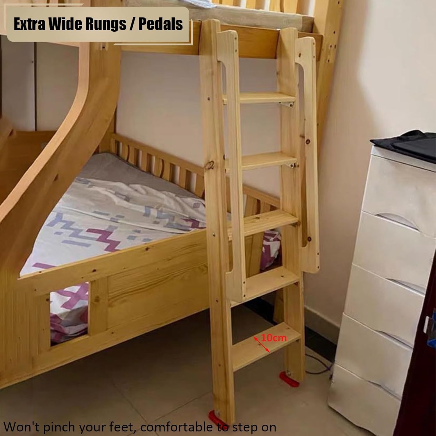 Camper Top Bunk Ladder Interior Attic Stairs Wood, Raised Beds Ladders with Handrails & Extra Wide Steps, Kids Room Dorms (Size : 195cm/6.4ft/76.8in Tall)