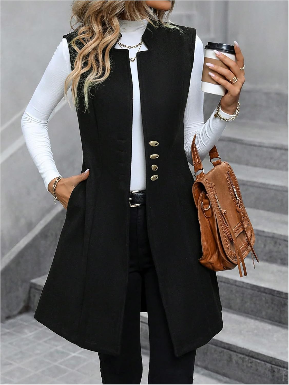GORGLITTER Women's Sleeveless Long Blazer Vest Open Front Elegant Business Work Cardigan Jacket Coat Fall Trendy 2025
