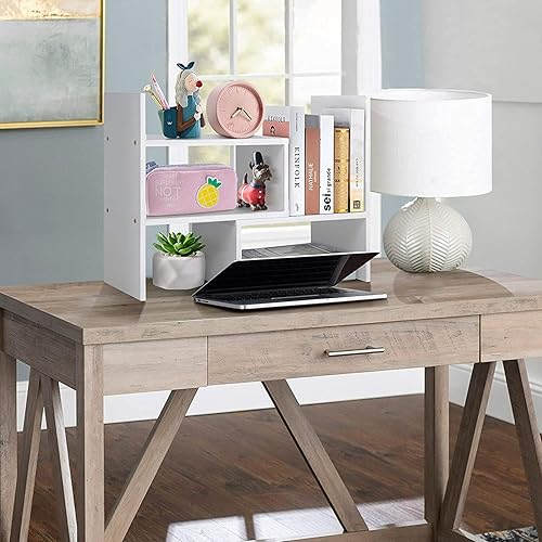 Miniatura 5 de Estantería de escritorio ajustable y organizador de escritorio con almacenamiento de 3 niveles | Estante de mesa para libros, suministros de