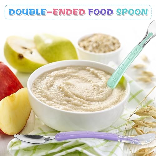 Miniatura 5 de Lallisa Cuchara de silicona de doble cabeza para bebés, cuchara de barro para raspado de frutas para bebés, cuchara de alimentación suave para