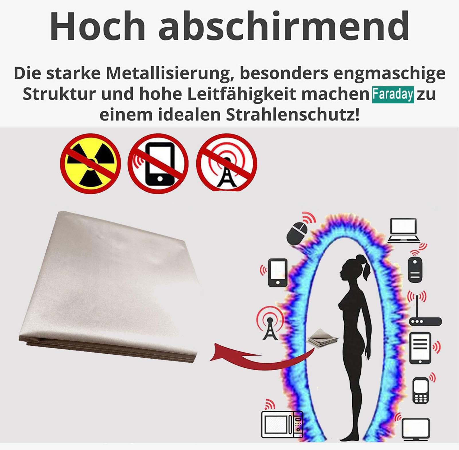 Tkanina Faraday, ochrona RF, materiał ochronny RFID, bloker EMF, tkanina wojskowa niklowo-miedziowa, blokuje sygnały RF w mikrofalach, RF, EMI, WiFi i telefonach komórkowych, złote,