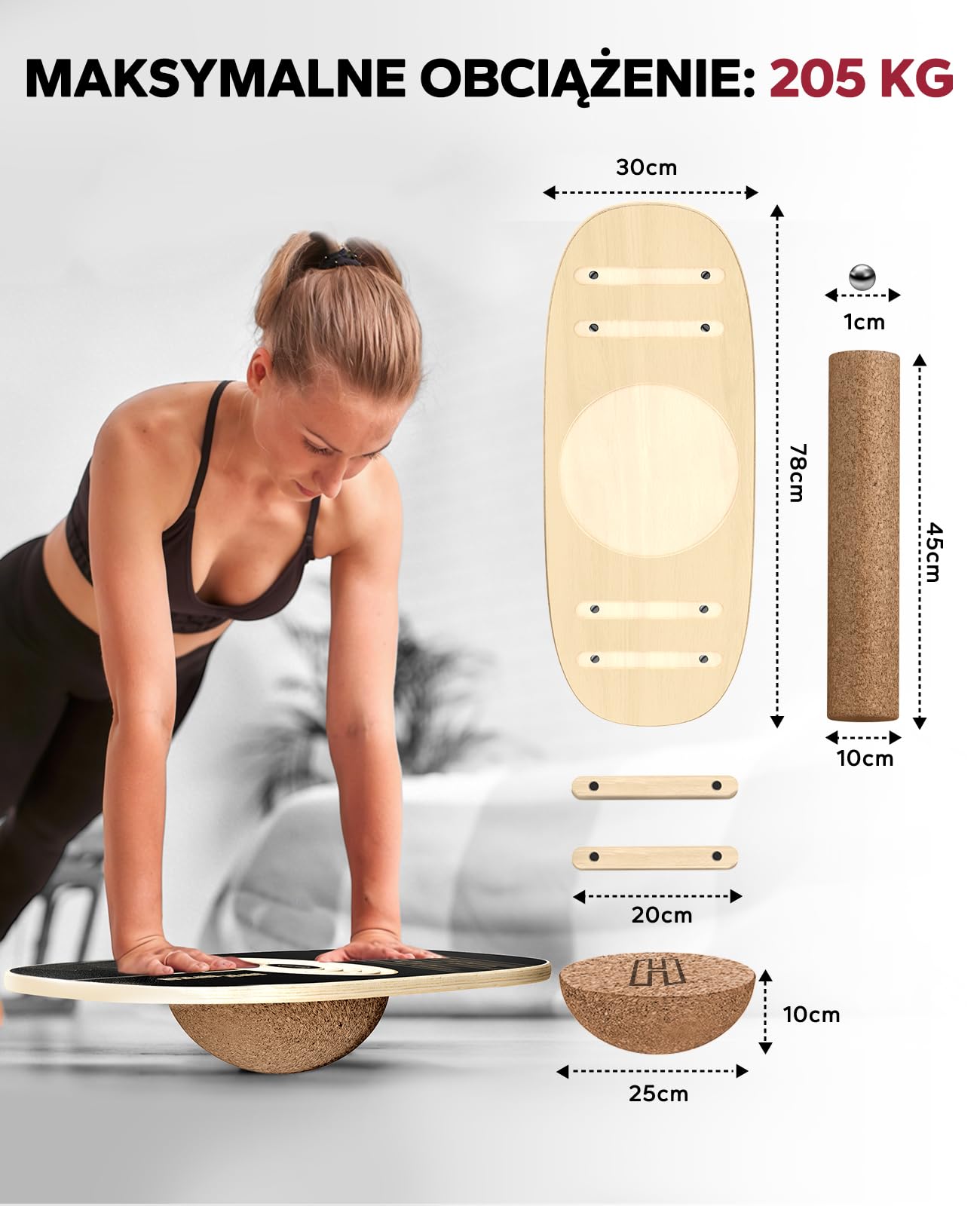HAPBEAR Regulowana Deska Balansowa z Magnetycznym Labiryntem – 6 Trybów Wobble Board z Rolka Korkową i Półkulą – Trening Surfingu/Skigu, Siły Rdzenia, Rehabilitacja i Skupienie Umysłowe