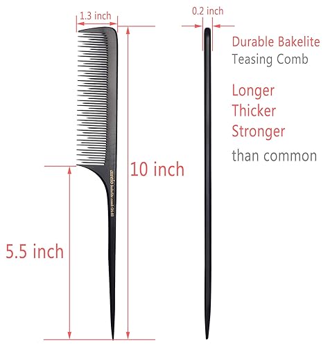 Miniatura 2 de PERFEHAIR Peine para cabello fino, antiestático largo de baquelita, herramienta de peine de cola de rata de baquelita para peinar la espalda,
