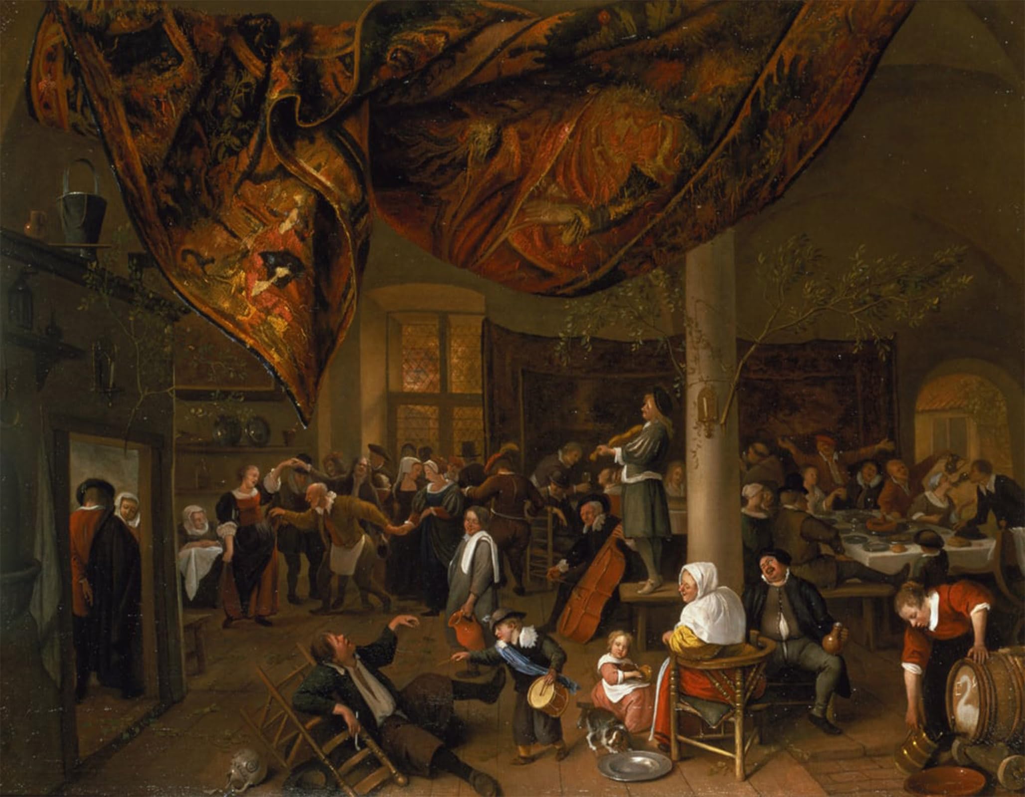 ARTXLXXBN Famous Painting Canvas Artwork Graffiti Print a Village Wedding Feast with Revellers and a Dancing Party by Jan Havickszoon Steen Portrait Canvas Image for Home Decor 60x90cm