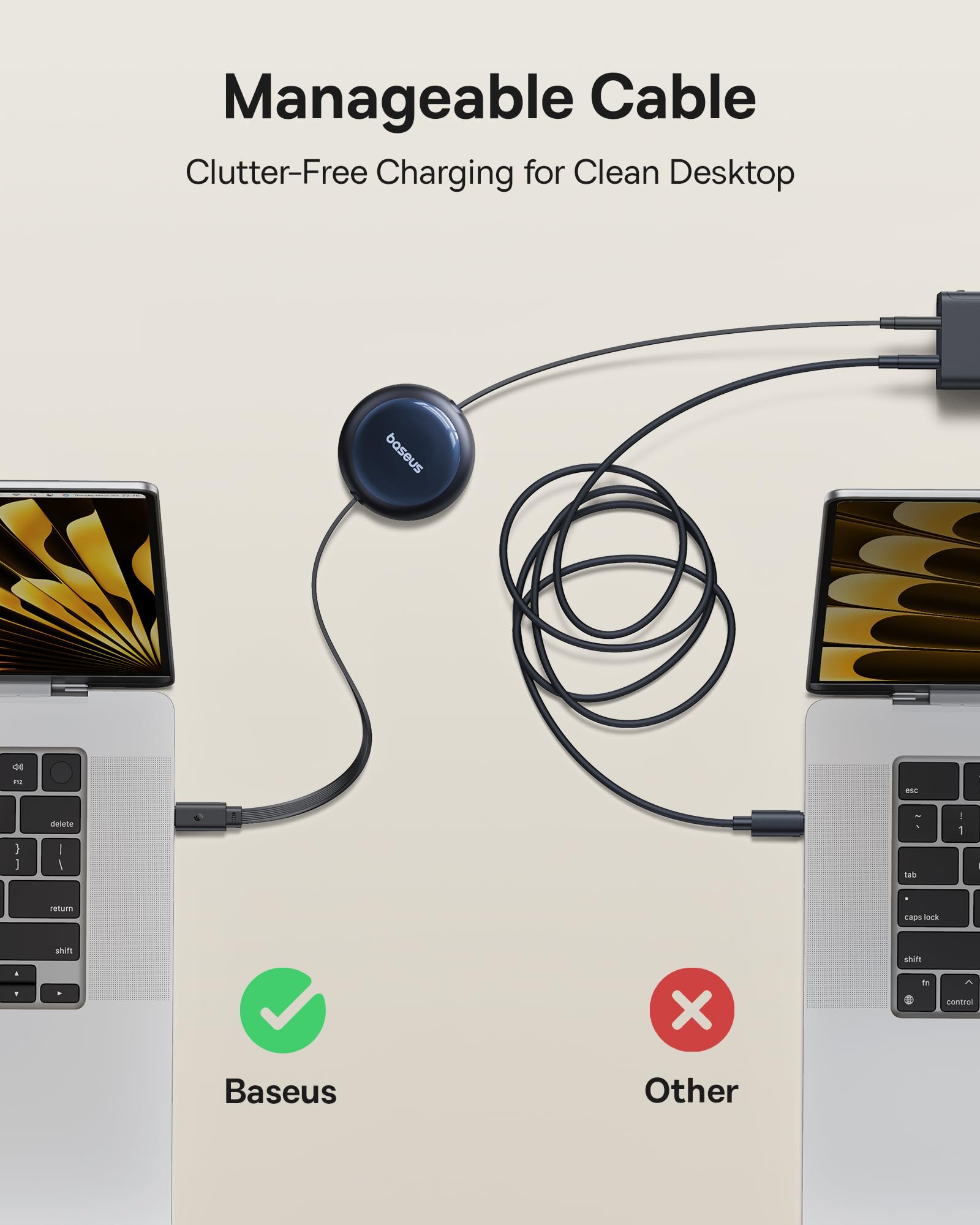 Baseus Nomos Cavo USB C retrattile, 100 W, 1,5 m, USB C a USB C, cavo di ricarica rapida retrattile per iPhone 16, 15 Pro Plus Pro Max, MacBook, iPad Pro, Galaxy S24/S23