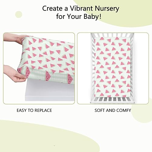 Miniatura 6 de Sábana bajera ajustable para cuna con temática de sandía, sábana bajera estándar para cuna, material ultra suave, ideal para habitación de niños o