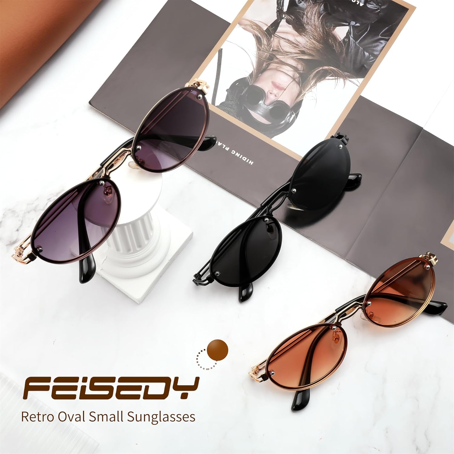 FEISEDY Retro Oval Sunglasses for Women Men Trendy Sun Glasses Classic Metal Shades UV400 Protection B0245 - Image 7