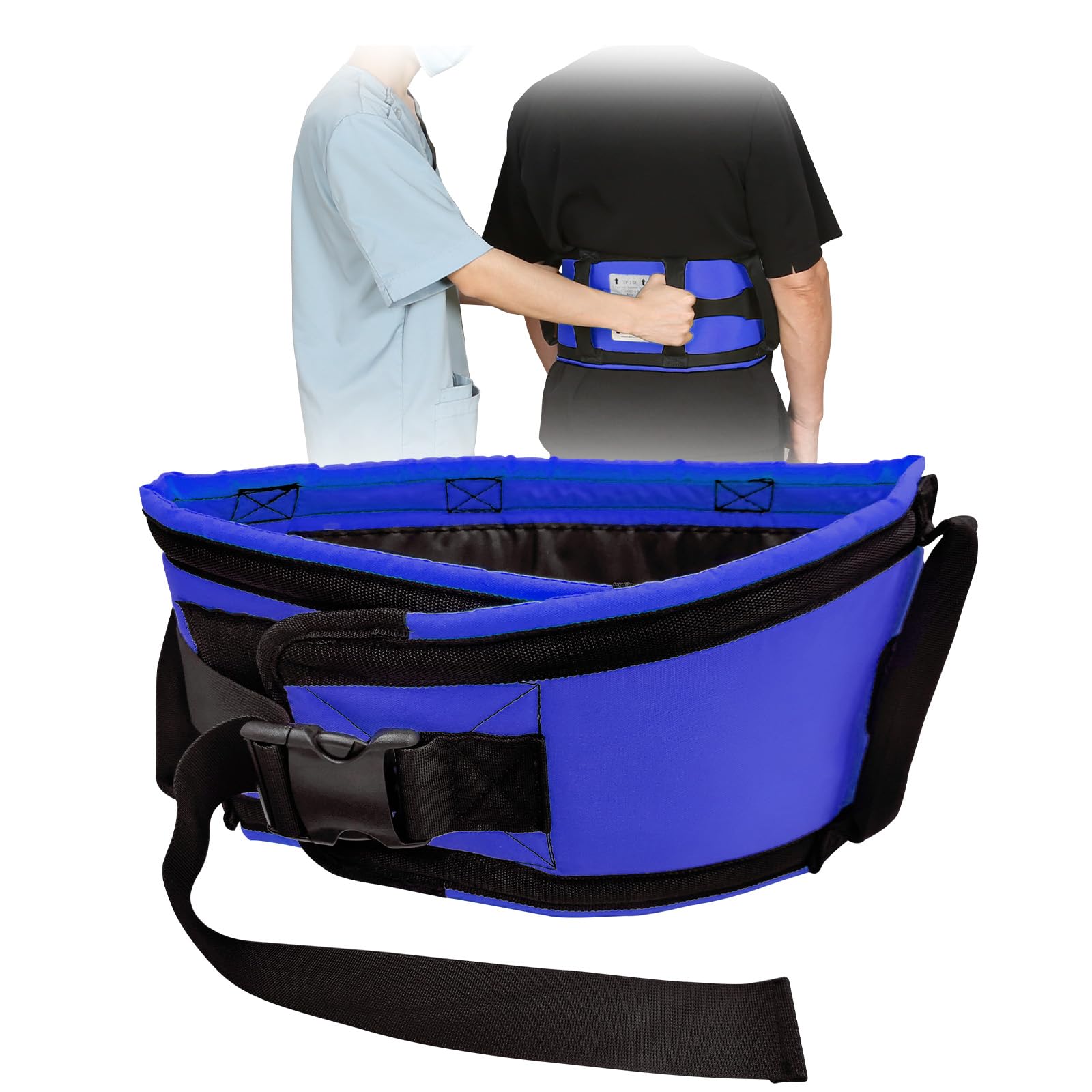 Ehucon Gait Belt for Elderly, Transfer Belt wiht Padded Handles for Lifting Seniors,Medical Nursing Walking Assist with Quick Release Buckle,Comfortable and Safety-Blue(X-Large)