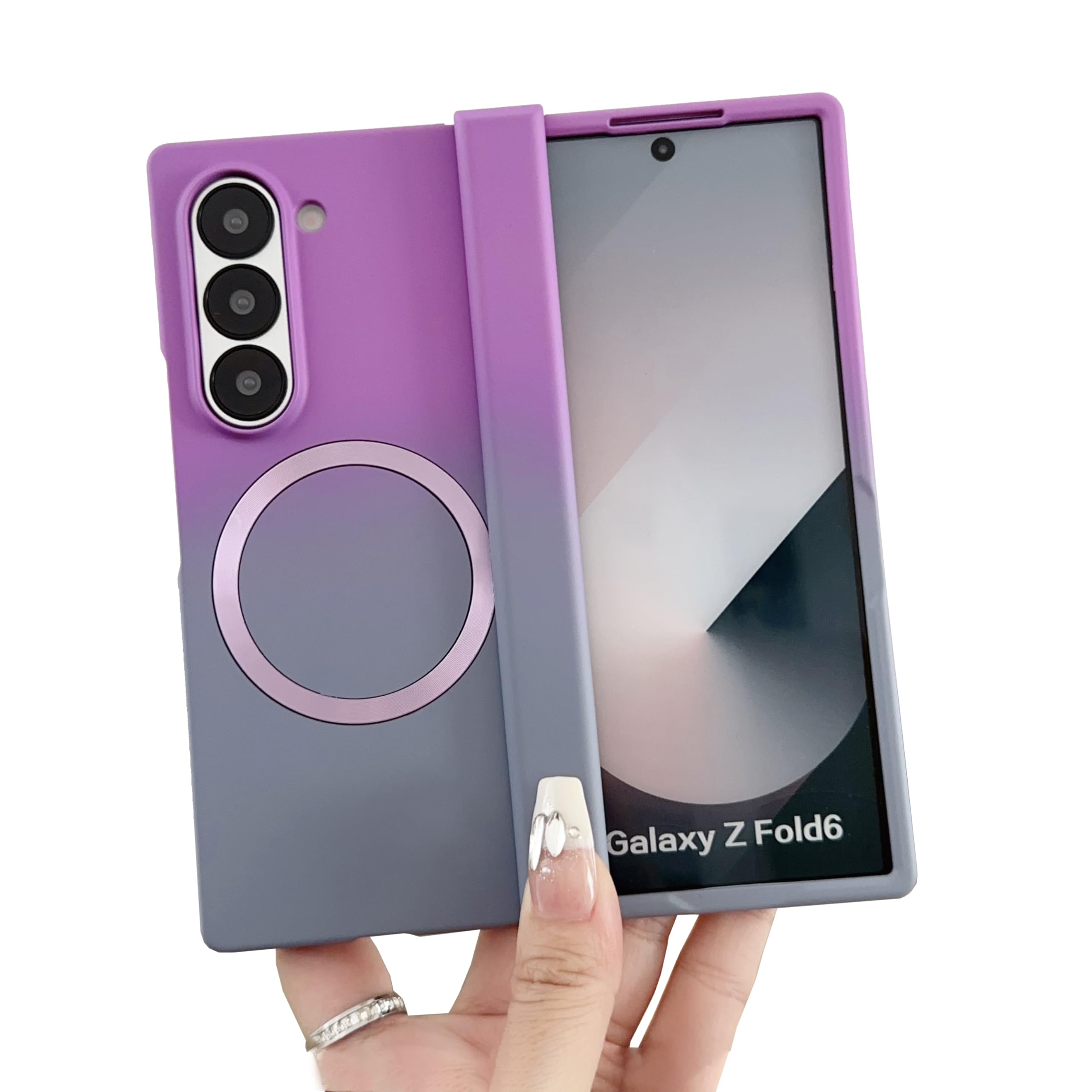 FLURIKA Magnetic for Samsung Galaxy Z Fold 5 Case Hinge Protection & Luxury Cute Gradient Desgin, Compatible with MagSafe Full Body Slim Fit Hard PC