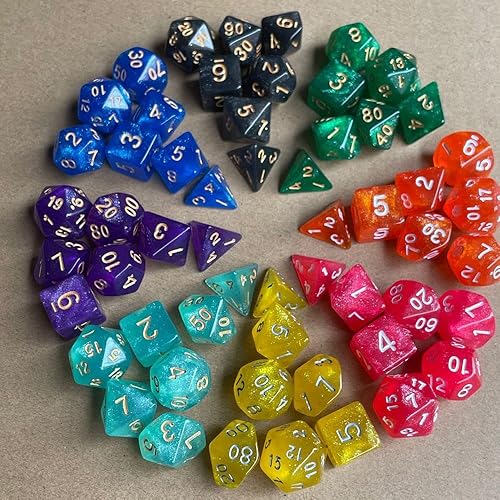 Miniatura 2 de 7 dados poliédricos DND con purpurina colorida, dados acrílicos para juegos de mesa, juegos de rol, recuerdos de fiesta familiar (esmeralda con