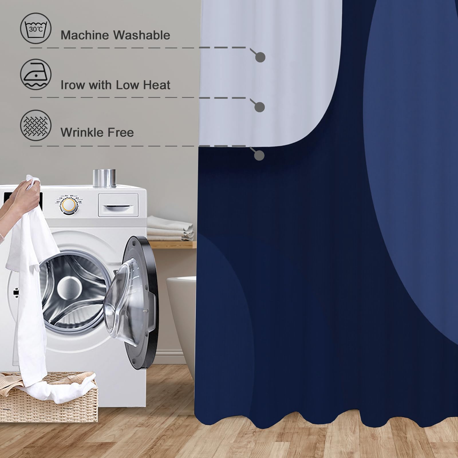 Rideau Douche, Rideau Baignoire Lavable en Machine Rideaux Douche Tissus Lavable Rideau De Baignoire Lavable pour Salle De Bain Domicile Baignoire Famille, Rectangle Arrondi,