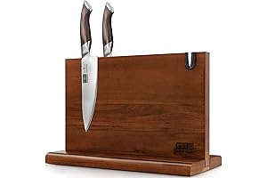 Magnetic Knife Block Holder Rack in Acacia Wood with Sharpener