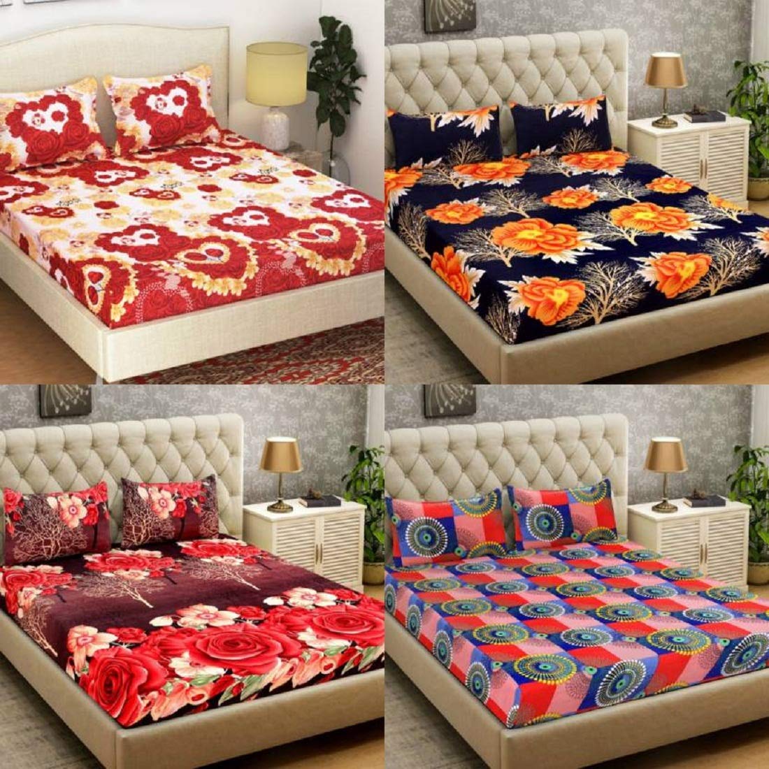 New panipat textile zone Poly Cotton 4 Double Bedsheets with 8 Pillow