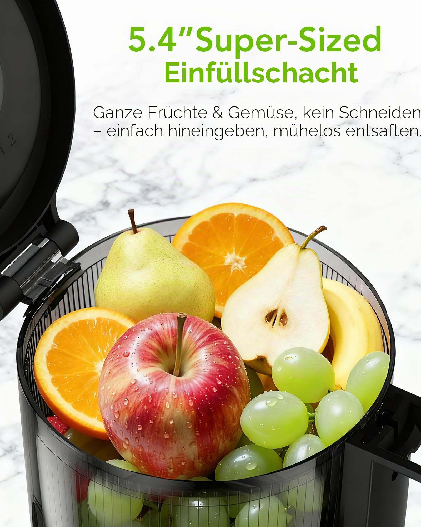 Kismile Kaltpress-Entsafter mit modernem Touchscreen, 13,5 cm XL-Futter, leicht zu reinigen, BPA-frei, hohe Ergiebigkeit, langsamer Entsafter für ganzes Obst und Gemüse, 300 W Masticating Juicer