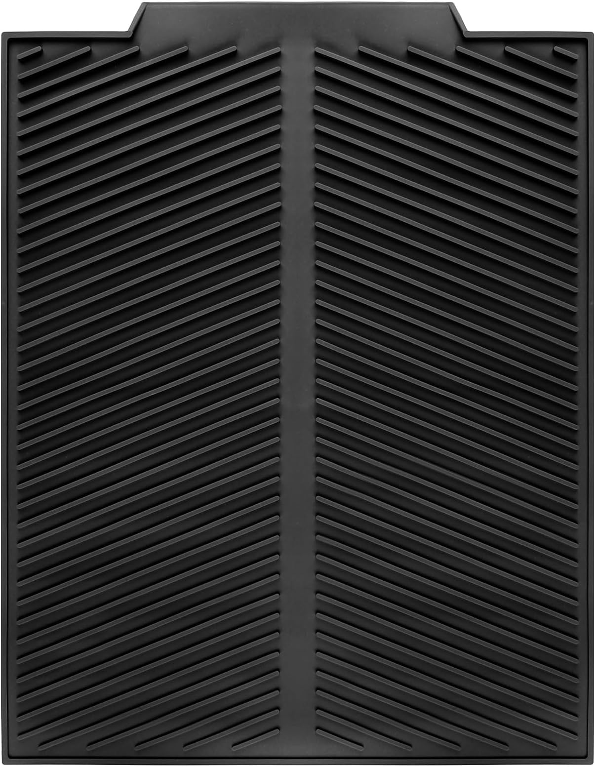 Silicone Dish Draining Mat with Drain Lip, Eco Friendly Dish Drying Mat Kitchen Counter Anti-Skid and Heat Insulation Pad, Hygienic Ultra Absorbent, Sturdy Compact Easy to Clean Tray (Black)