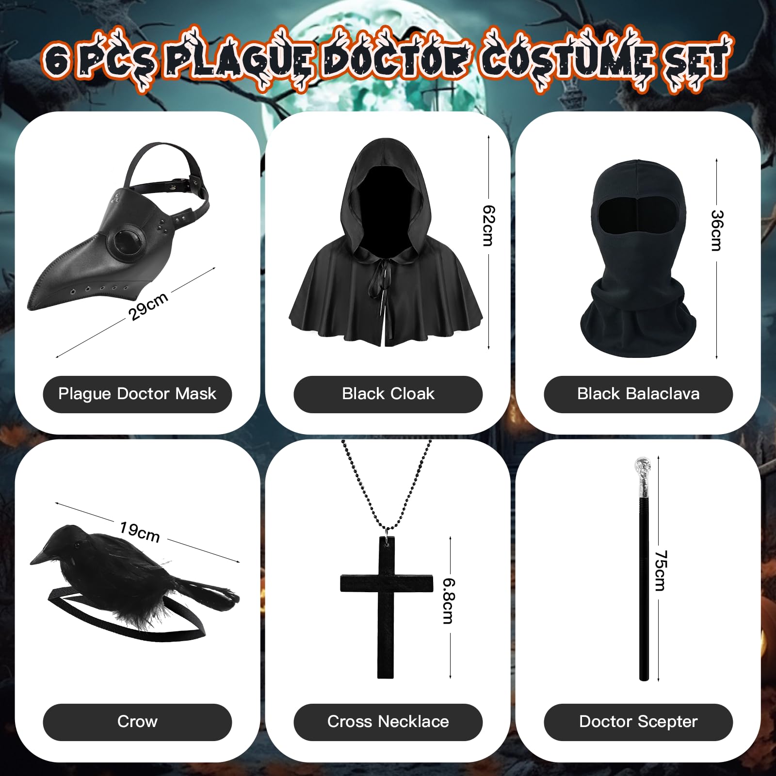 Dhnvcud 6PCS Plague Doctor Costume Set - Image 2
