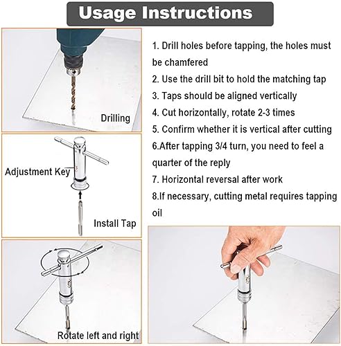 Miniatura 7 de KOOTANS Llave de grifo con mango en T de trinquete + 5 piezas M3 M4 M5 M6 M8 Tornillo de máquina de rosca métrica de fresado en forma de T, juego