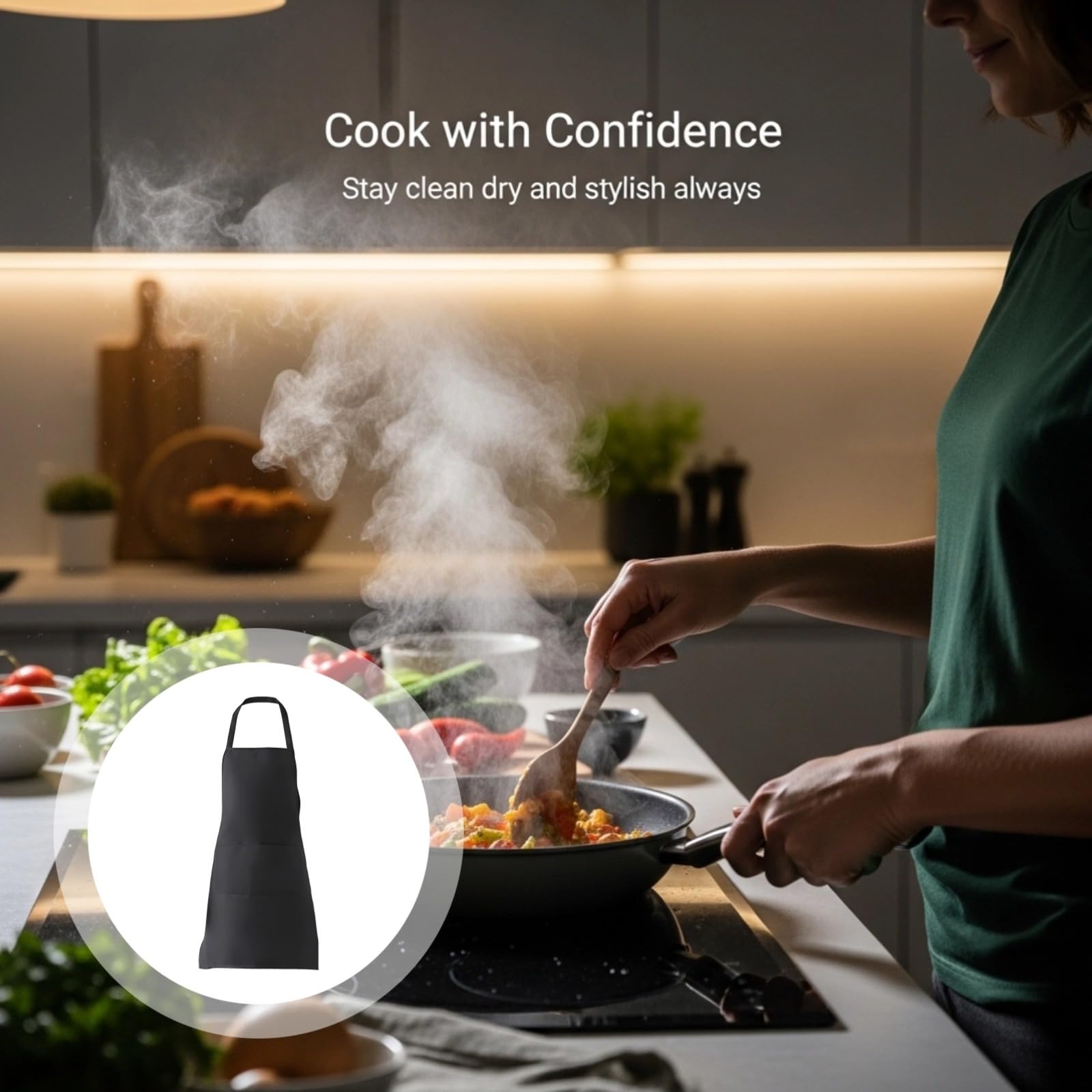 Delantales impermeables con bolsillo, delantal de cocina unisex negro para cocinar, barbacoa, jardinería, logotipo personalizado disponible