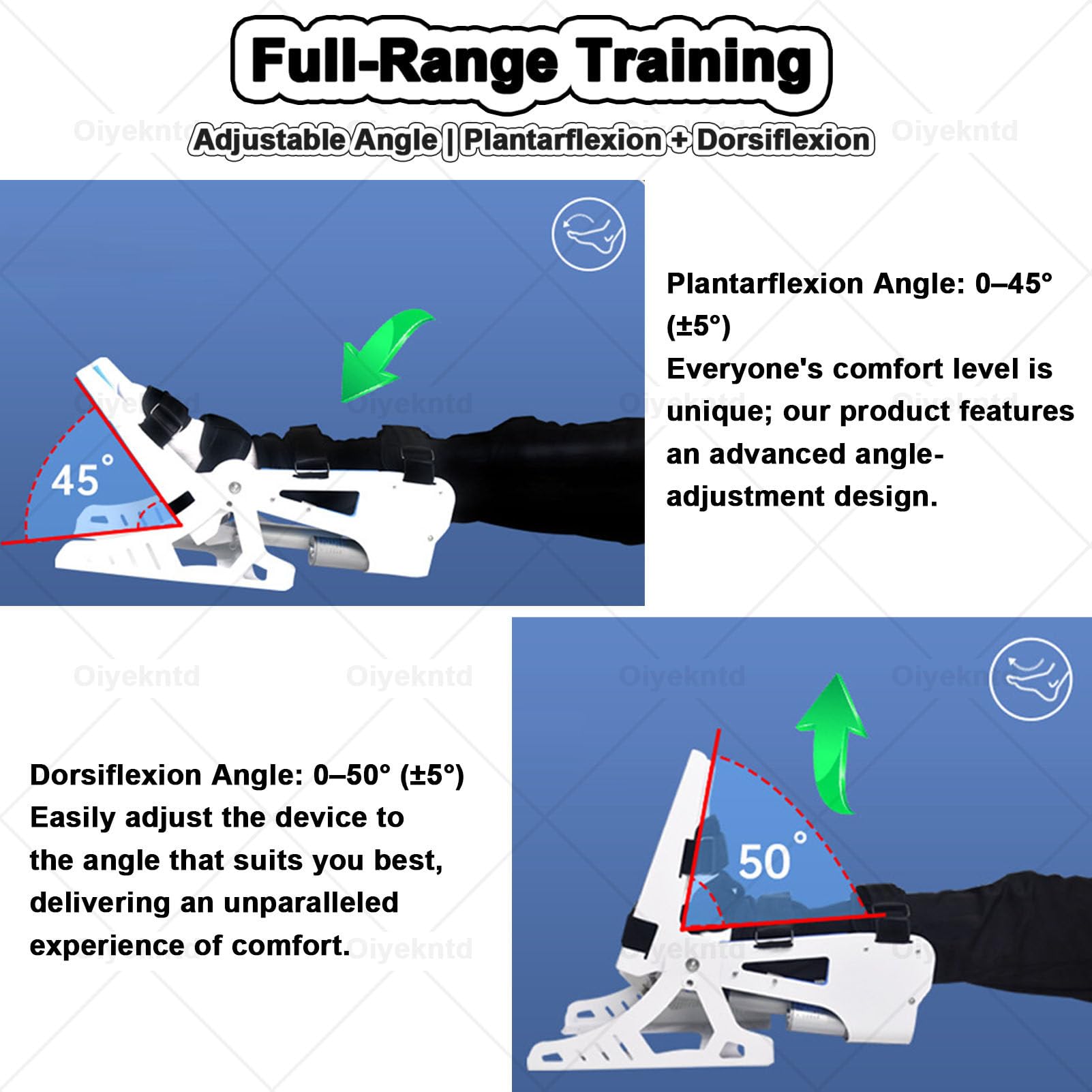 Entrenador eléctrico de Tobillo, Equipo de rehabilitación de pies con Control Remoto, Entrenamiento bidireccional de flexión Plantar (45°) + dorsiflexión (50°)
