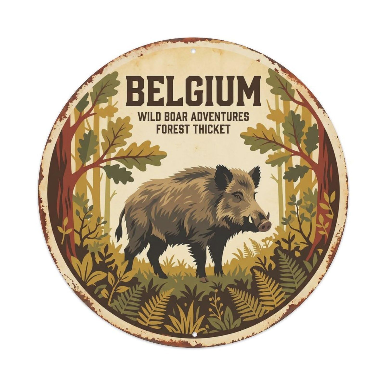 Yrnq 8X8inch Vintage Style Belgium Wild Boar Forest Thicket Metal Tin Sign