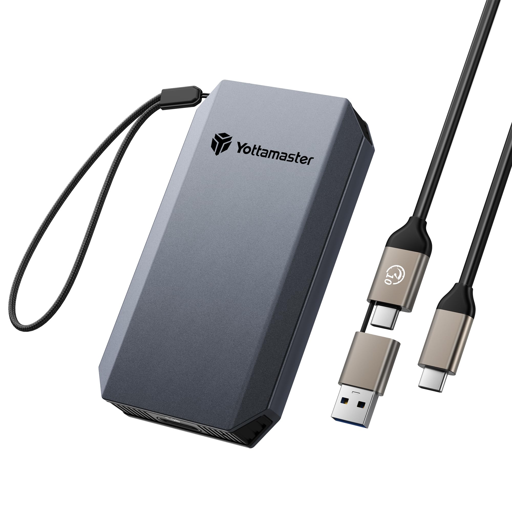 Yottamaster 1TB SSD Externe, Jusqu'à 2000MB/s USB 3.2 Gen 2 x 2, 2-en-1 câble USB-C/A avec Dragonne Prise en Charge 4K ProRes Compatible avec iPhone 17/16 Pro Max, Smartphone, Tablette, Portable