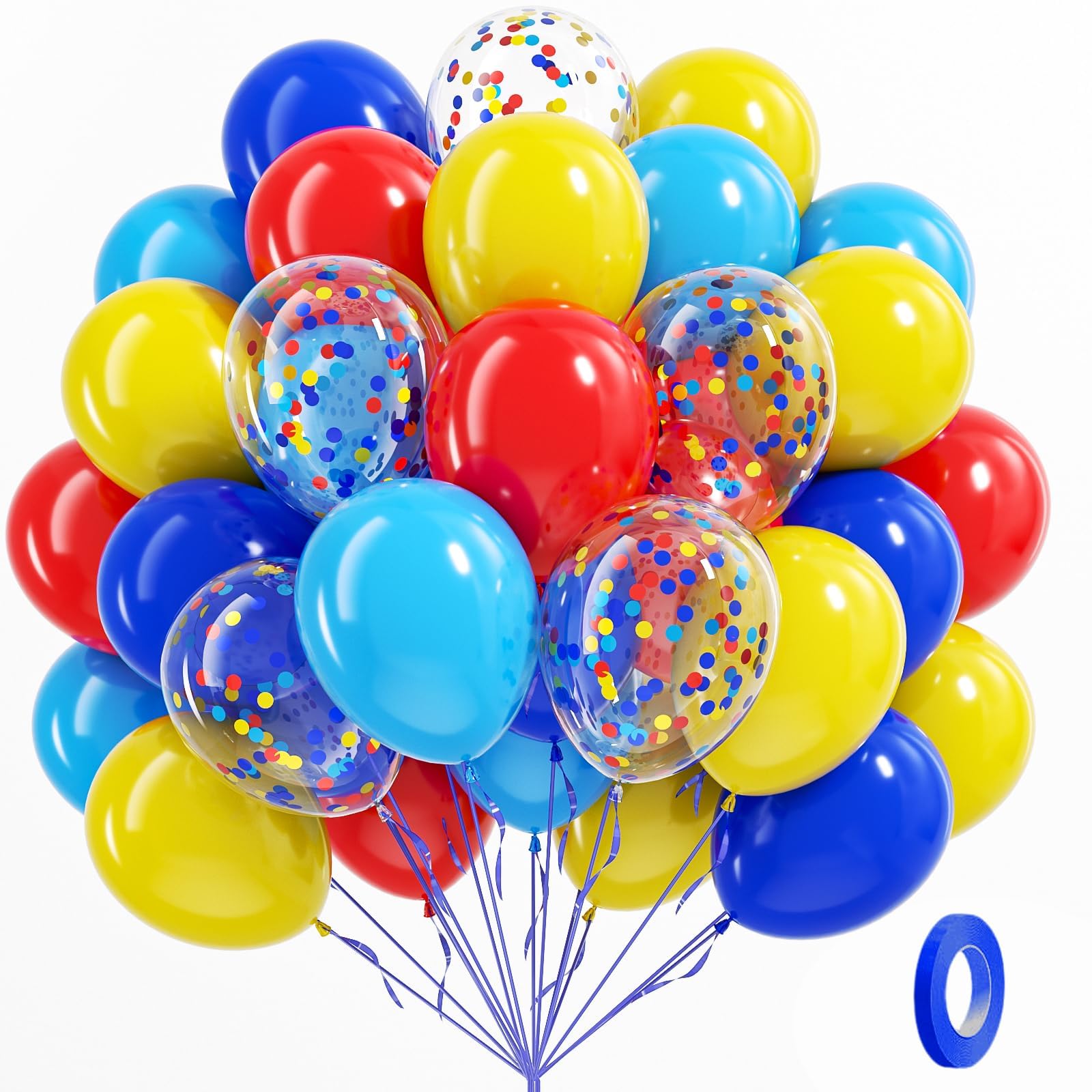 BAUANOOY Carnival Balloons, 60pcs 12 Inch Red Light Blue Royal Blue Yellow Latex Balloons for Carnival Theme Birthday Party Decorations