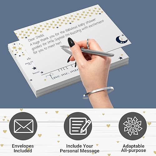 Miniatura 4 de Twinkle Little Star - Tarjetas de agradecimiento para baby shower con sobres (paquete de 25) mensaje preimpreso de bebés niños con espacio