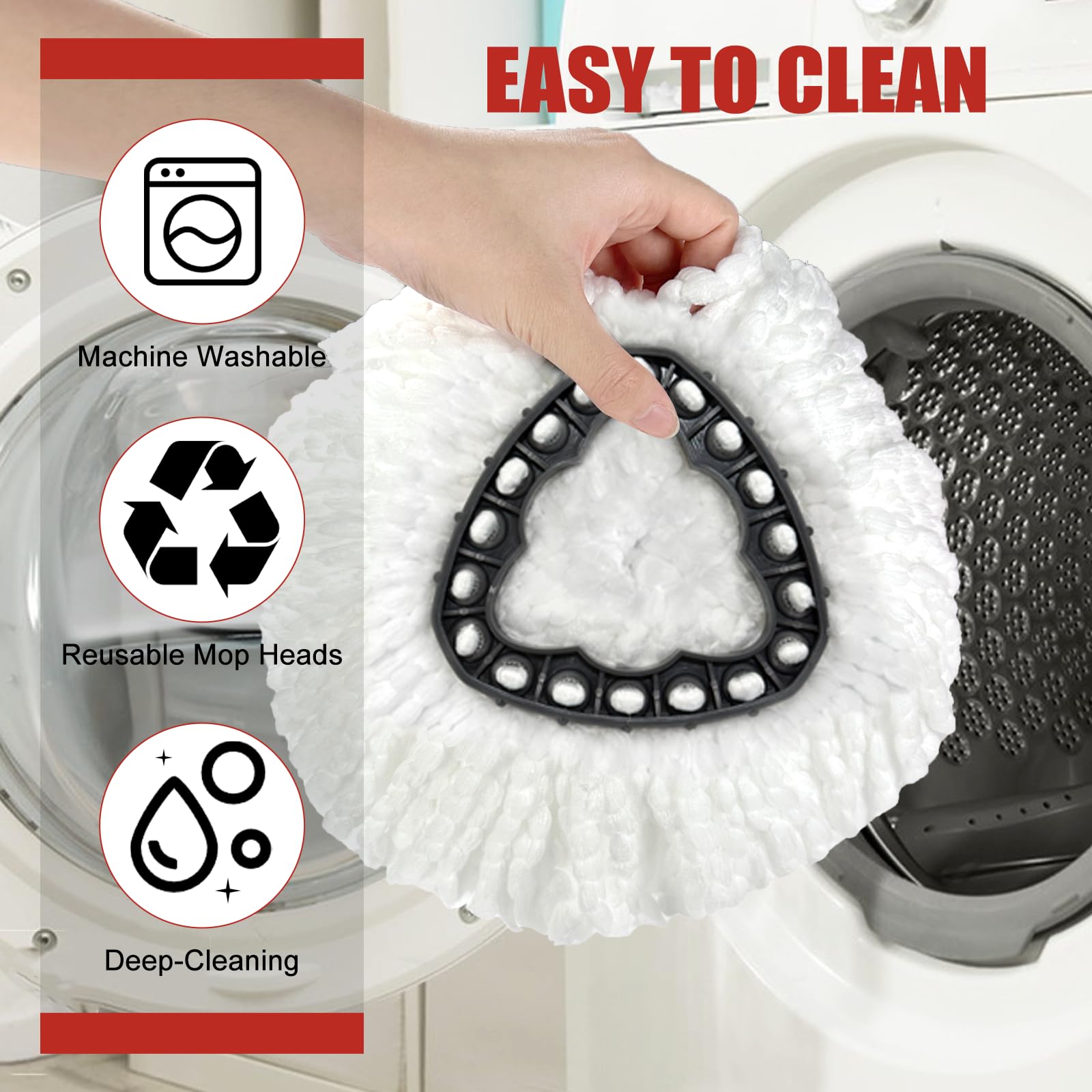 Testa di ricambio per mocio, confezione da 3 testine di ricambio compatibili con sistema Easywring 1-Tank, grande potenza pulente, microfibra, aiutante per lavori domestici, lavabile in lavatrice