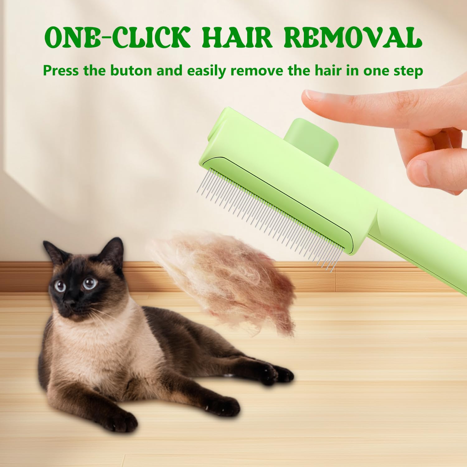 Peigne d'épilation des poils d'animaux de compagnie, brosse de toilettage pour chat avec bouton de déverrouillage, pour massage et nettoyage des poils d'animaux de compagnie, brosse pour chat à poils