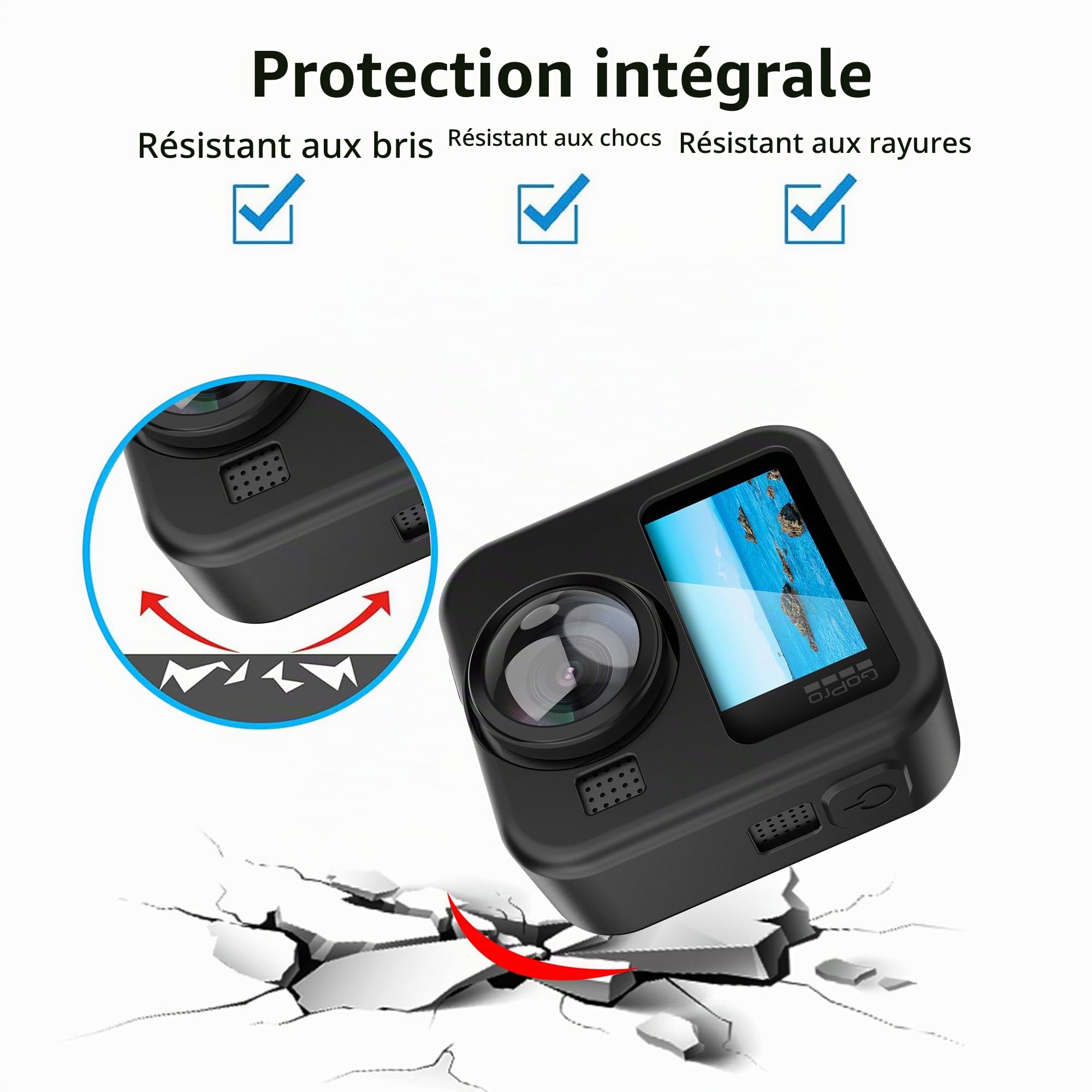 Lemxiee Coque pour GoPro MAX2 Case + [3 Pièces] Protecteur d'écran Verre Trempé pour GoPro Max 2 Accessoire