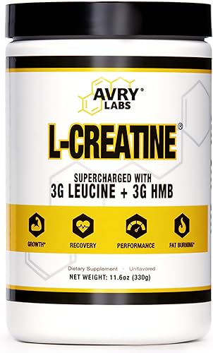 Suplemento de L-CREATINA monohidrato de creatina con aminoácido de leucina y HMB - Apoya la masa muscular, la fuerza, la recuperación y el
