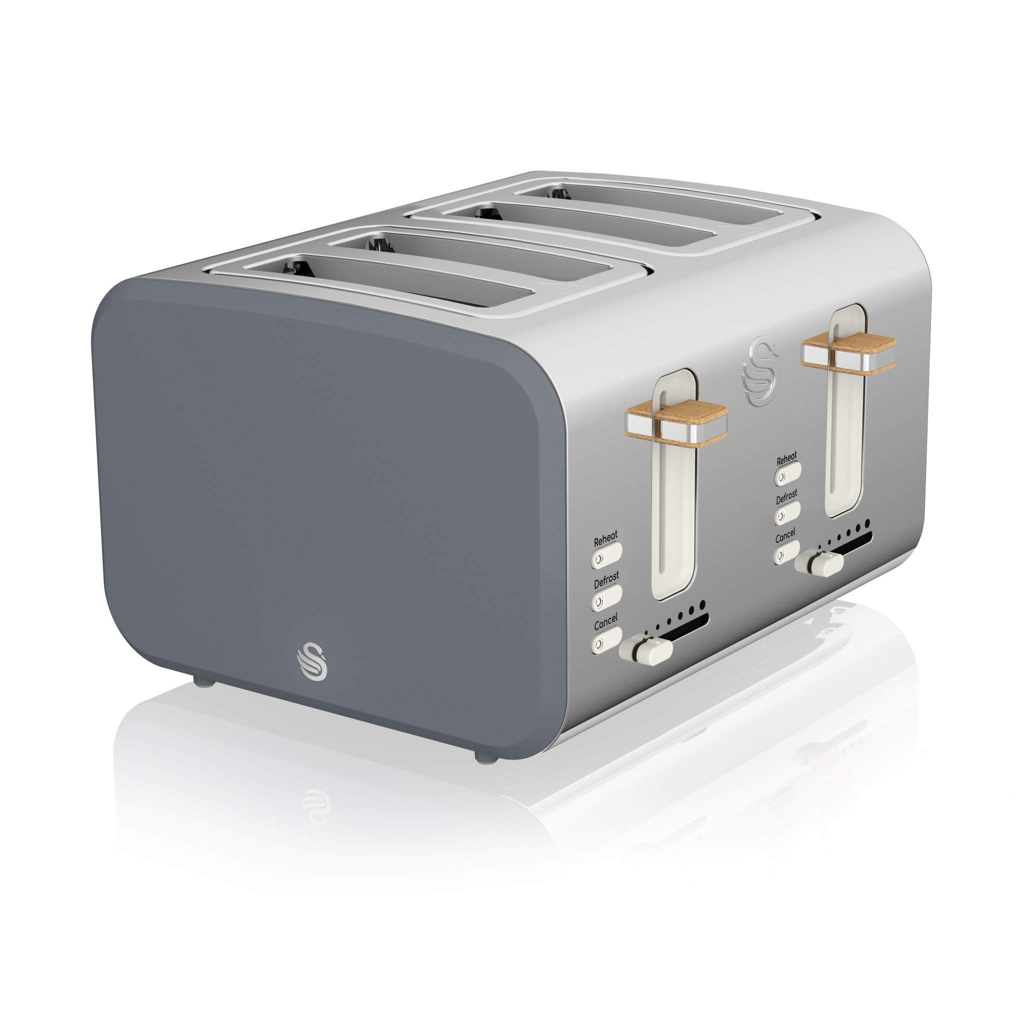Swan - Nordic, Set colazione, bollitore d’acqua 1,7 l, 2200 W, tostapane con fessura larga 4 fette, microonde 20 l digitale, design moderno, effetto legno, grigio lavagna