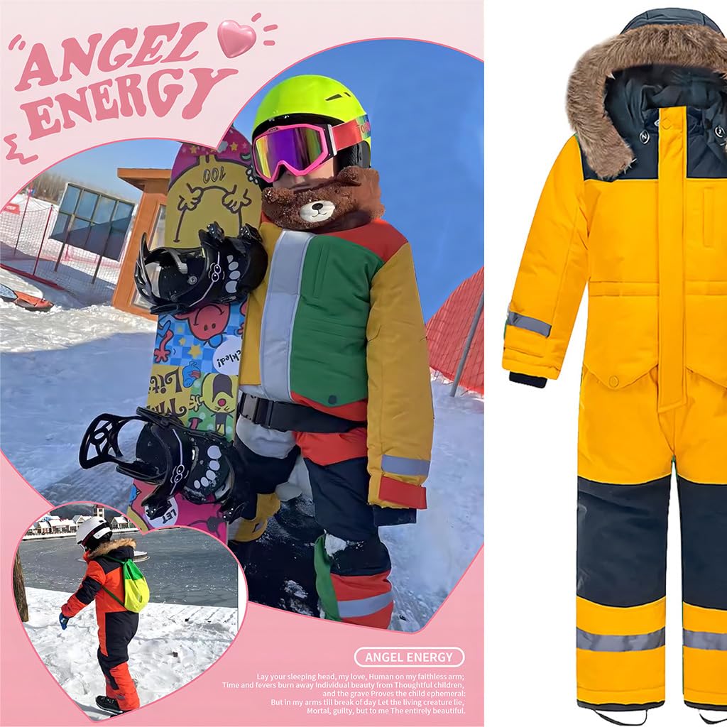 linboo Tuta da sci unisex per bambini, impermeabile, con cappuccio, traspirante, antivento, per ragazzi e ragazze
