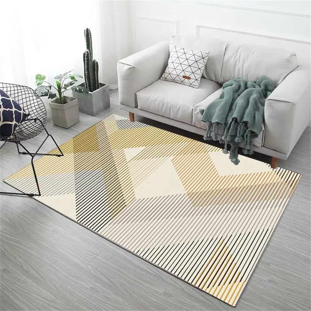 Tapis durable antidérapant à rayures motif moderne pour salon et chambre