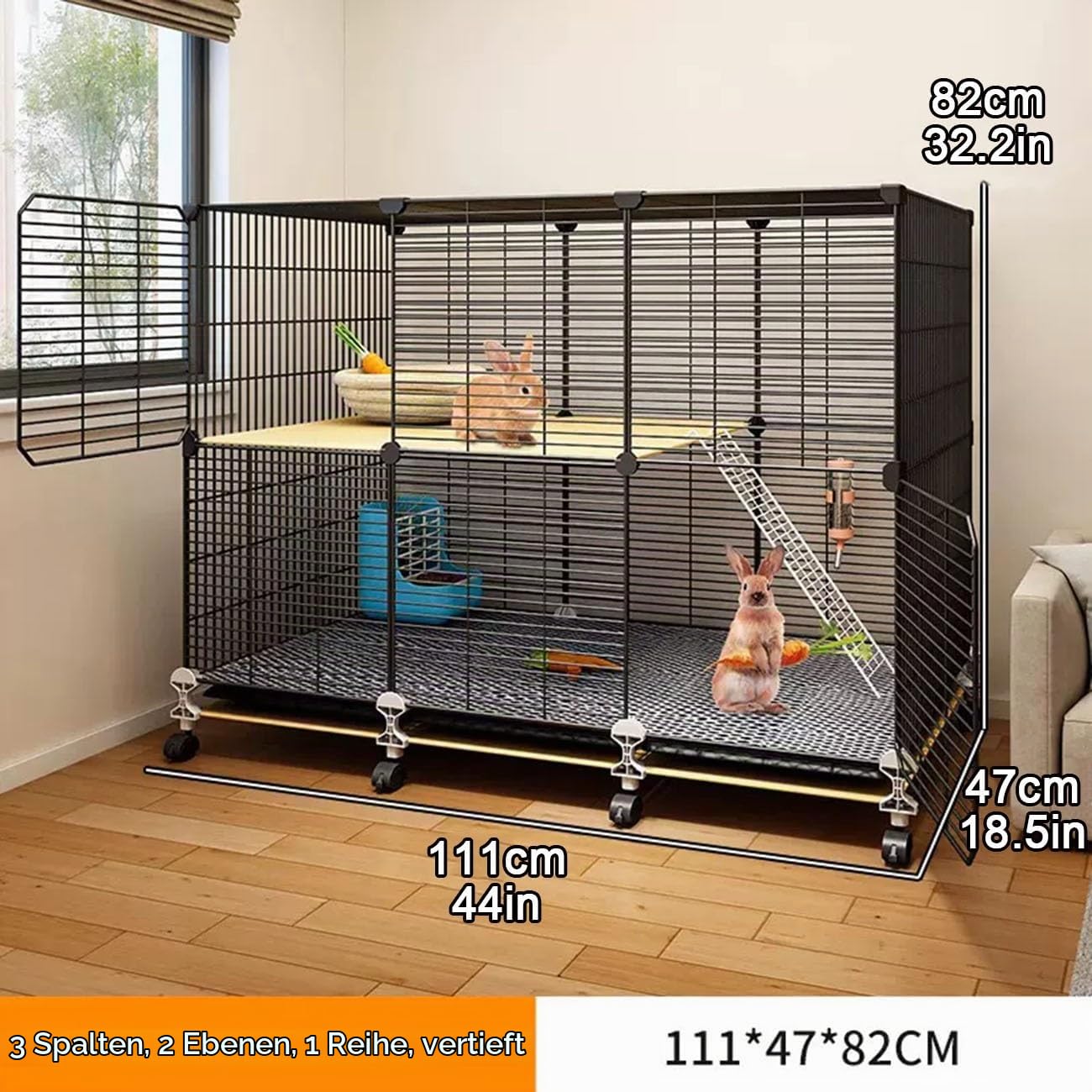 Freigehege Gittergehege für Kaninchen Hasen Meerschweinchen Gehege Freilauf mit Rollen, Meerschweinchen Gehege Kleintiergehege Hasenstall Laufgitter Kleintierkäfig(Size:111 * 47 * 82cm)