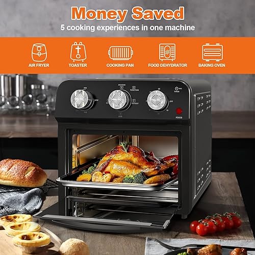 Miniatura 8 de PlumChef - Horno tostador de convección de 13 cuartos de galón, 4 rebanadas, 1500 W, horno multifunción para freidora de aire, parrilla,