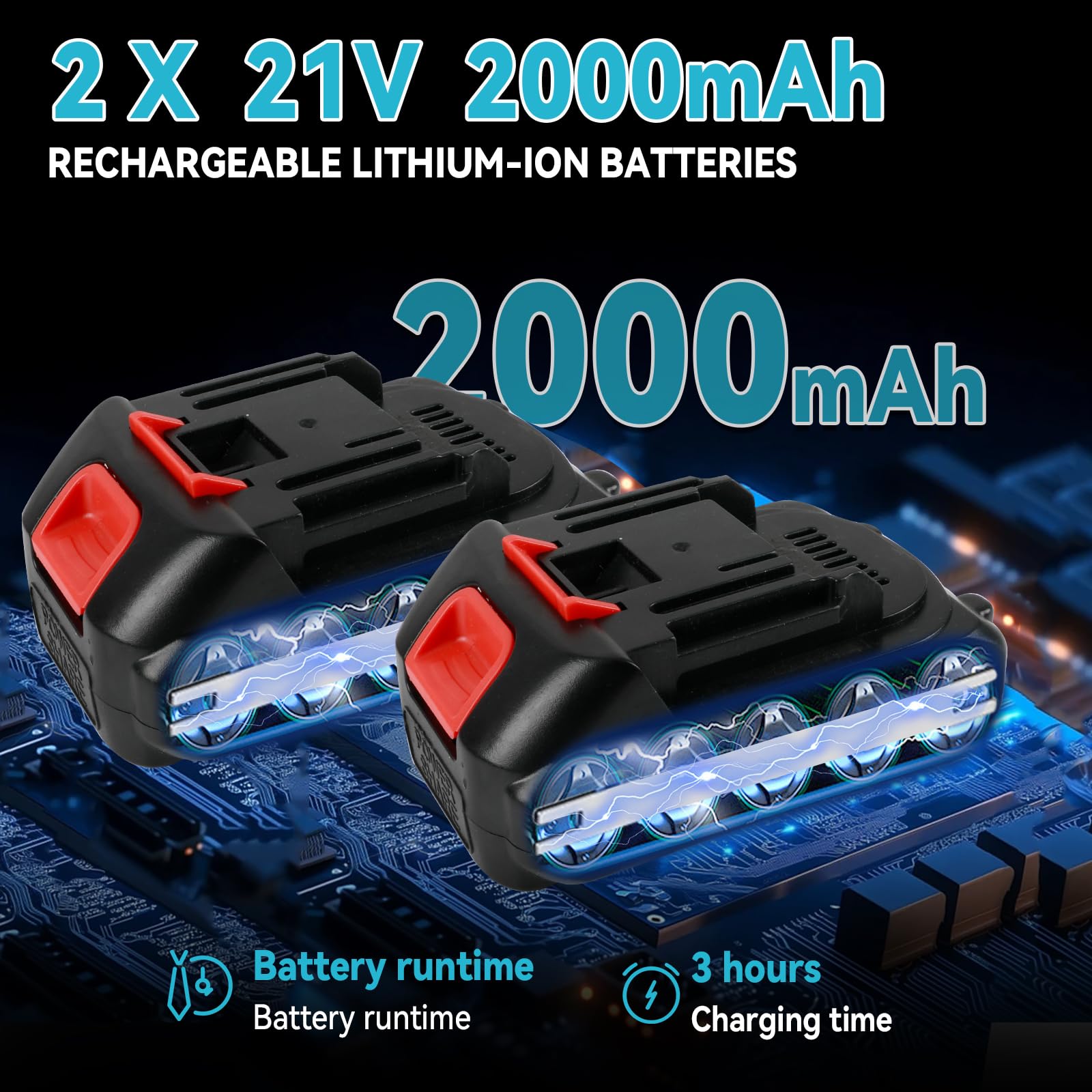 Cortasetos inalámbrico 2 en 1 con 2 baterías de 2000 mAh y Cargador, Cuchillas de 150 mm y 310 mm, Ideal para jardín y césped
