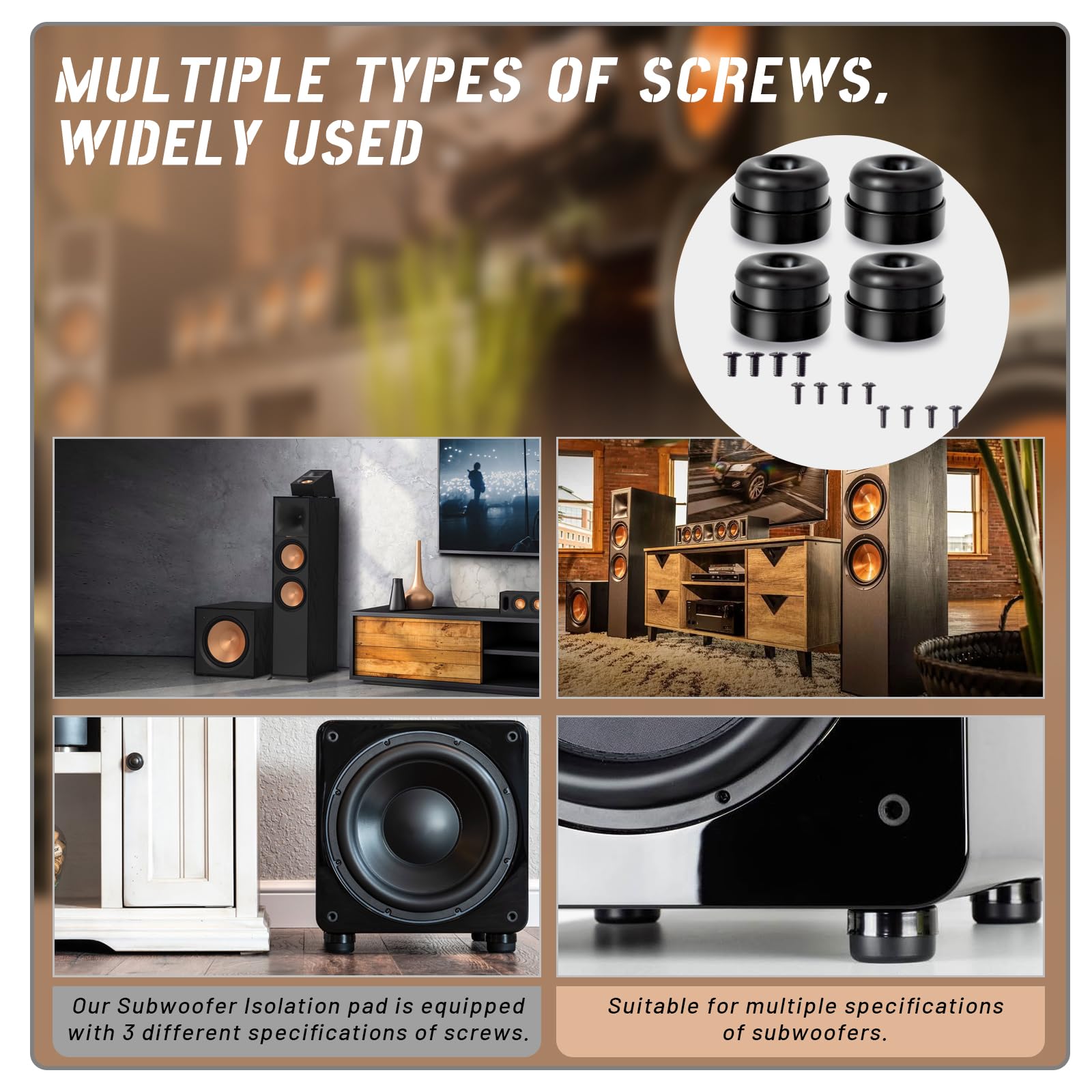 Subwoofer-Isolationspad, Subwoofer-Isolationssystem, kompatibel mit fast jeder Subwoofer-Marke und -modell (schwarz), 4 Stück