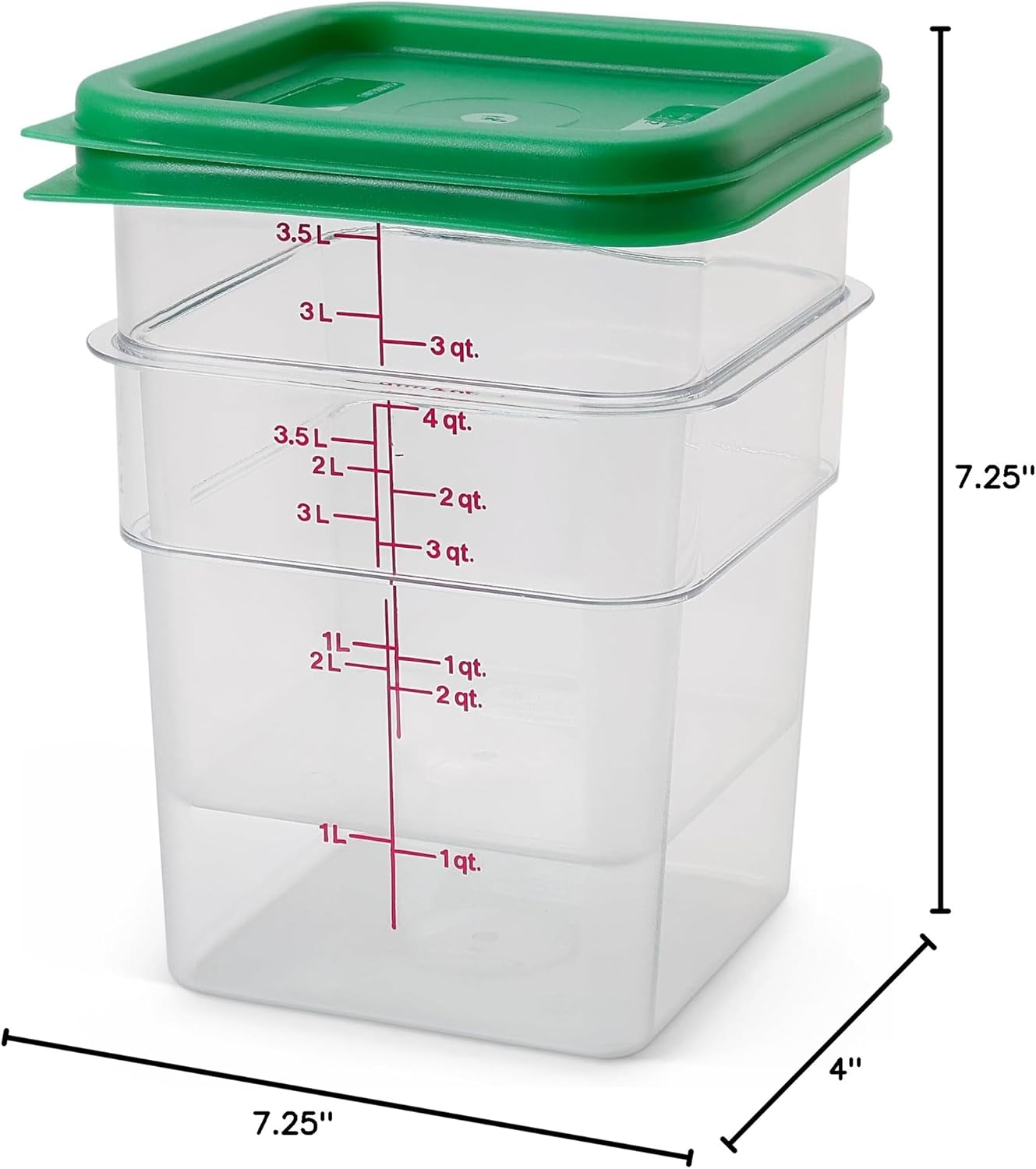 Cambro Food Storage Container with Lid (2 Pack) - Classic Series Square with Green Lid - 4 QT (Quart) - Commercial Grade for Food Prep (Clear)