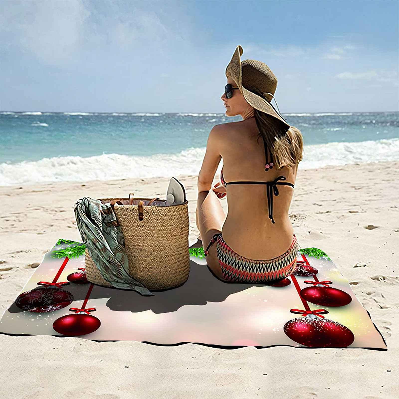 Telo Da Mare 3D Decorazioni Natalizie Rosse Stampato Asciugamano Da Spiaggia 150x200cm Asciugamano Microfibra Grande Antisabbia Leggero Telo Mare Per Sport Piscina Viaggi In Famiglia Vacanze