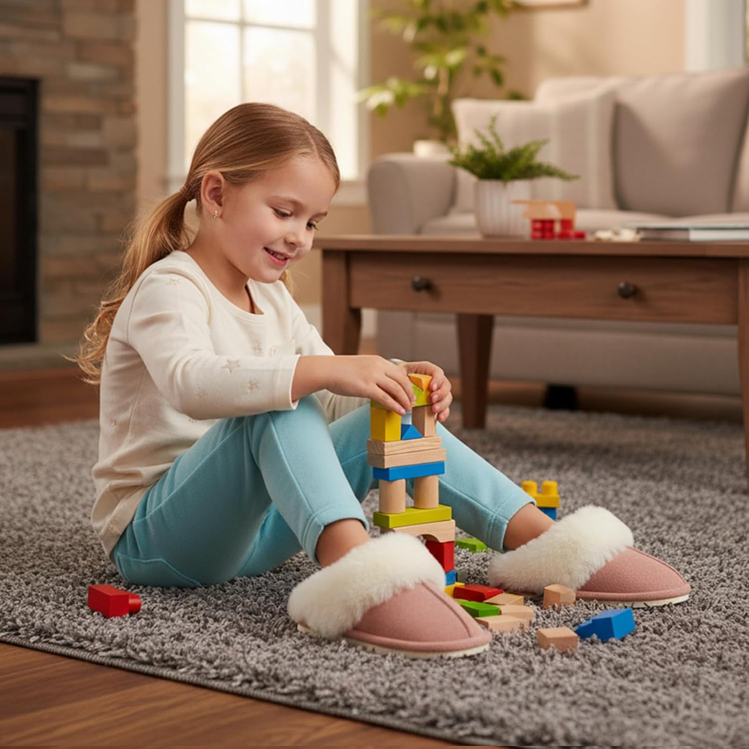 Kids Slippers Girls Boys Faux Fur House Slippers Fuzzy Indoor Shoes Warm Memory Foam Soft Plush Bedroom Slides - Image 2