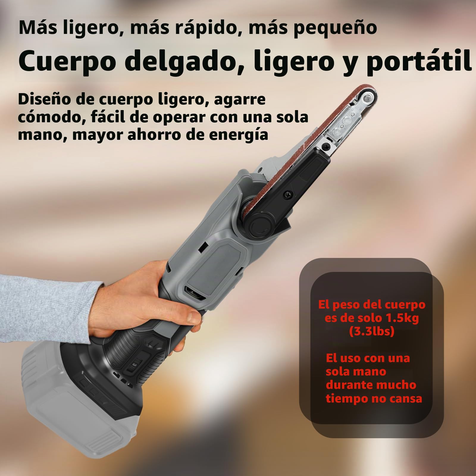 Lijadora de Banda Inalámbrica 10x330 mm para Makita 18V (sin Bat.) | Lima de banda eléctrica, con 3 bandas de lijado, 6 velocidades, ajustable 35°, para madera y metal